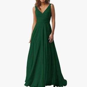 Fashionbride Women's Double V-Neck Bodice A-line Bridesmaid Dresses,Chiffon Form